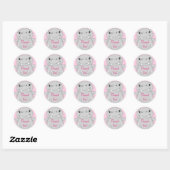 Sticker Rond Hippo Baby shower rose (Feuille)