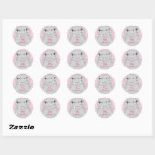 Sticker Rond Hippo Baby shower rose (Feuille)