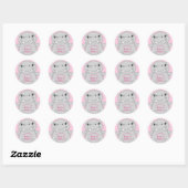 Sticker Rond Hippo Baby shower rose (Feuille)