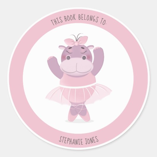 Sticker Rond Hippo Ballerina Ce livre appartient à (Devant)