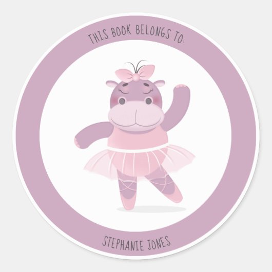 Sticker Rond Hippo Ballerina Ce livre appartient à Classic Roun (Devant)