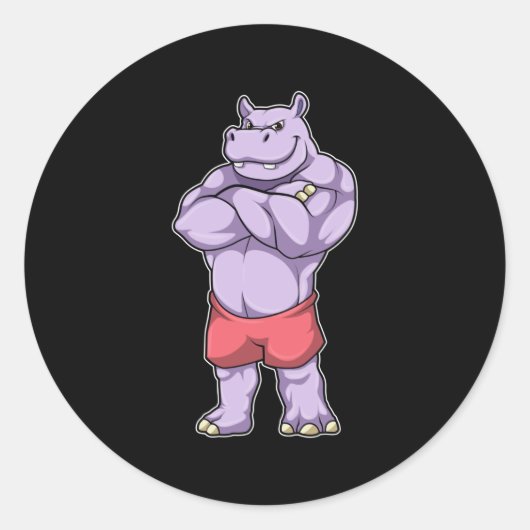 Sticker Rond Hippo comme Bodybuilder extrême (Devant)