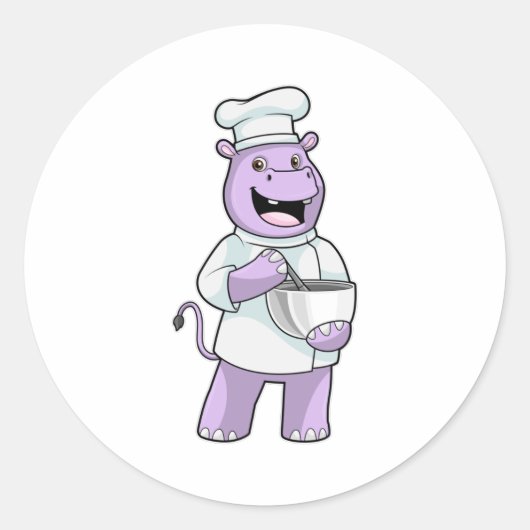 Sticker Rond Hippo comme chef avec bol (Devant)