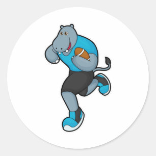 Sticker Rond Hippo comme joueur de football avec football