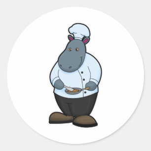 Sticker Rond Hippo cuisiner avec la Pan