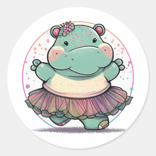 Sticker Rond Hippo de danse mignonne et joueuse dans un Tutu