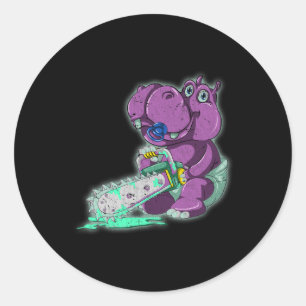 Sticker Rond Hippo déplaisant Vaporwave effrayant animal Chippo