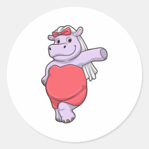 Sticker Rond Hippo en mariée avec Voile & Bow
