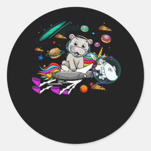 Sticker Rond Hippo équitation Unicorn Alimentation Pizza Space 