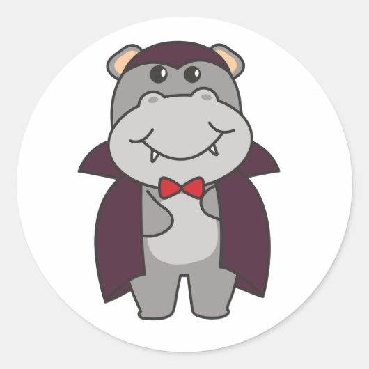 Sticker Rond Hippo Halloween Cute Devil Vampire costume classiq (Devant)