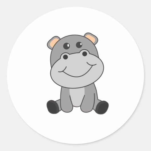 Sticker Rond Hippo Hippo Animaux mignons Pour Enfants Hippopota (Devant)