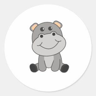 Sticker Rond Hippo Hippo Animaux mignons Pour Enfants Hippopota