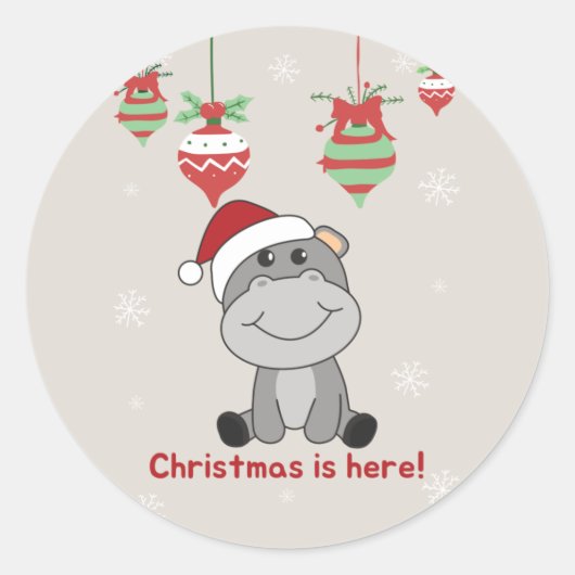 Sticker Rond Hippo Joyeux Noël Animaux d'hiver Hippopotames Cla (Devant)