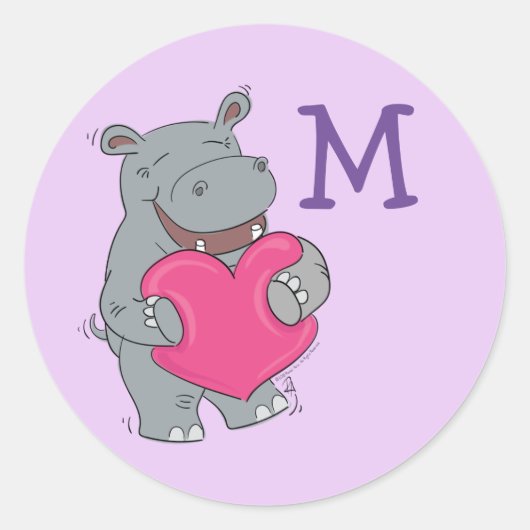Sticker Rond Hippo Kid Cute Valentine's Name Envelope Sceau (Devant)