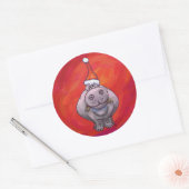 Sticker Rond Hippo mignon à Santa Hat en rouge (Enveloppe)