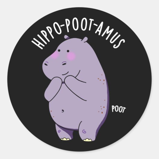 Sticker Rond Hippo-poot-amus Drôle Farting Hippo Pun Dark BG (Devant)