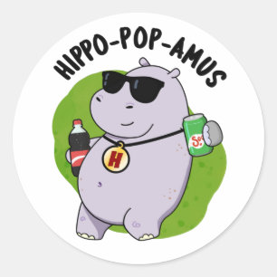 Sticker Rond Hippo-pop-amus Funny Hippo Soda Pop Pun