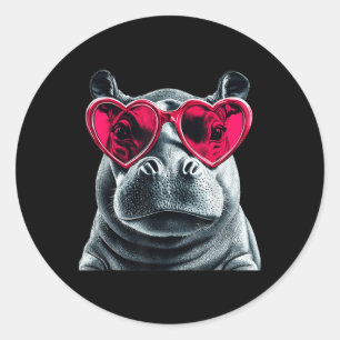 Sticker Rond Hippo portant des lunettes Coeur Valentines Jour H