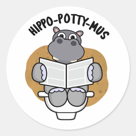Sticker Rond Hippo-potty-mus drôle Animal Hippo Pun (Devant)