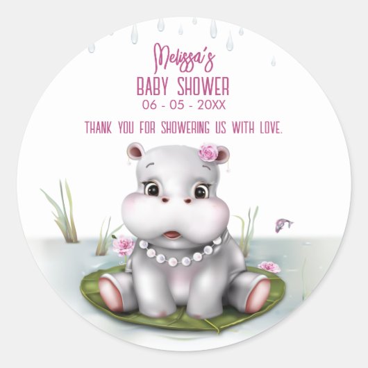 Sticker Rond Hippo River Adventure Girl Baby shower (Devant)