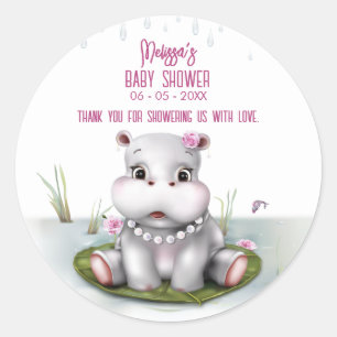 Sticker Rond Hippo River Adventure Girl Baby shower