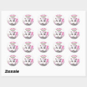Sticker Rond Hippo rose florale fille anniversaire (Feuille)