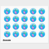 Sticker Rond Hippo Rose Volant Avec Ballons (Feuille)