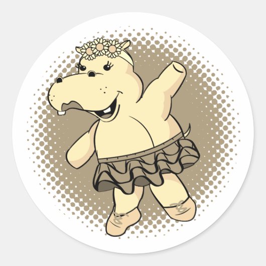 Sticker Rond Hippo Sepia Ballerina Avec Tutu (Devant)