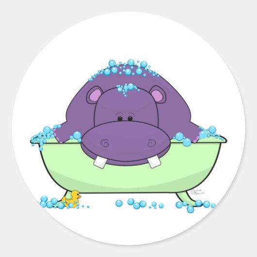 Sticker Rond Hippo violet de bain (Devant)