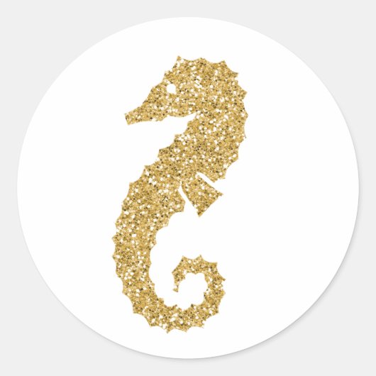 Sticker Rond Hippocampe doré scintillant (Devant)