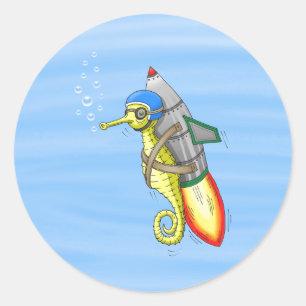 Sticker Rond Hippocampe Fusée
