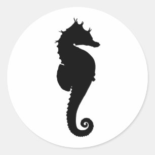 Sticker Rond Hippocampe noir et blanc