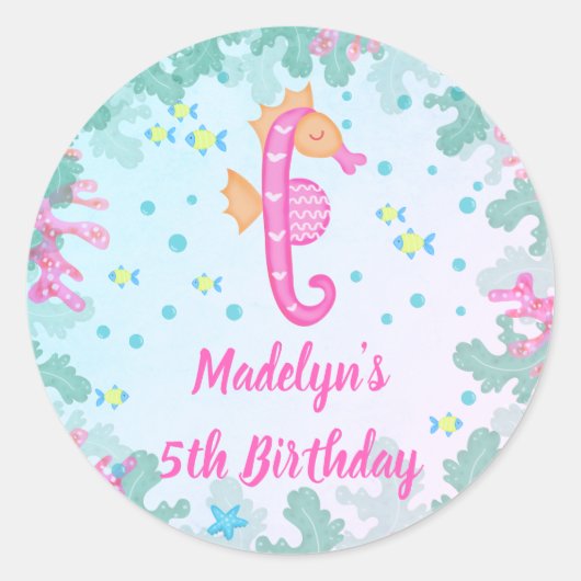 Sticker Rond Hippocampe sous la mer Anniversaire (Devant)