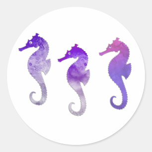 Sticker Rond Hippocampes pourpres d'aquarelle