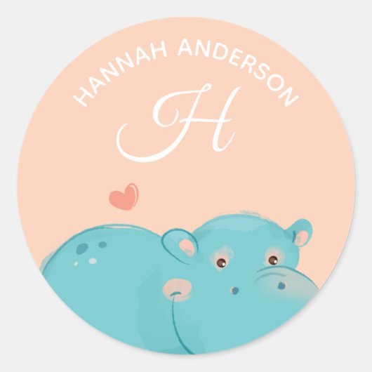 Sticker Rond Hippopotame ・ Alphabet Monogramme Mignonne Garderi (Devant)