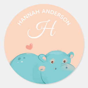 Sticker Rond Hippopotame ・ Alphabet Monogramme Mignonne Garderi