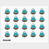 Sticker Rond Hippopotame heureux avec tranche de pastèque (Feuille)