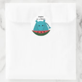 Sticker Rond Hippopotame heureux avec tranche de pastèque (Sac)