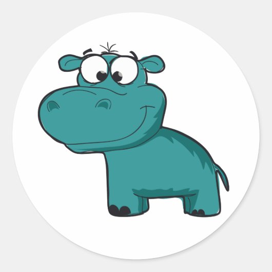 Sticker Rond Hippopotame heureux bleu (Devant)