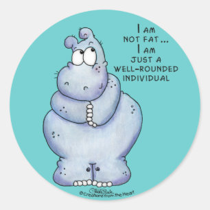 Sticker Rond Hippopotame Hippo-Bleu bien arrondi