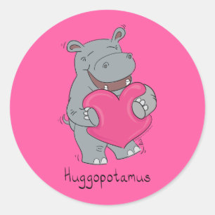 Sticker Rond Hippopotame Hugs Enfants mignons Hippopotame