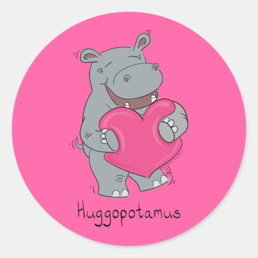 Sticker Rond Hippopotame Hugs Enfants mignons Hippopotame (Devant)