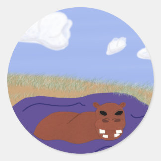 Sticker Rond Hippopotame lunaire dans l'étang