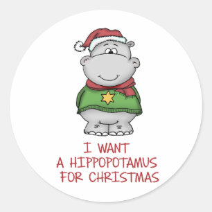 Sticker Rond Hippopotame pour Noël - conception mignonne