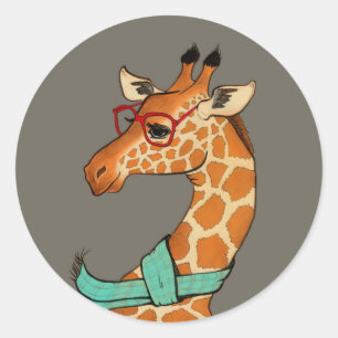 Sticker Rond Hipster Giraffe