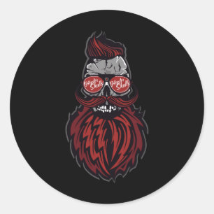 Sticker Rond Hipster Skull Sungles Logo Porté Moustache fantais