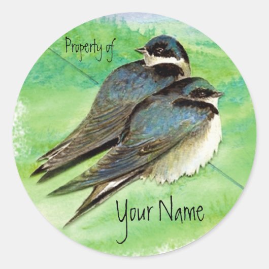 Sticker Rond Hirondelle, Oiseau, Nature, Faune Aquarelle (Devant)