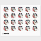Sticker Rond Hirondelles granges et fleurs roses (Feuille)