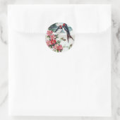 Sticker Rond Hirondelles granges et fleurs roses (Sac)