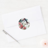 Sticker Rond Hirondelles granges et fleurs roses (Enveloppe)